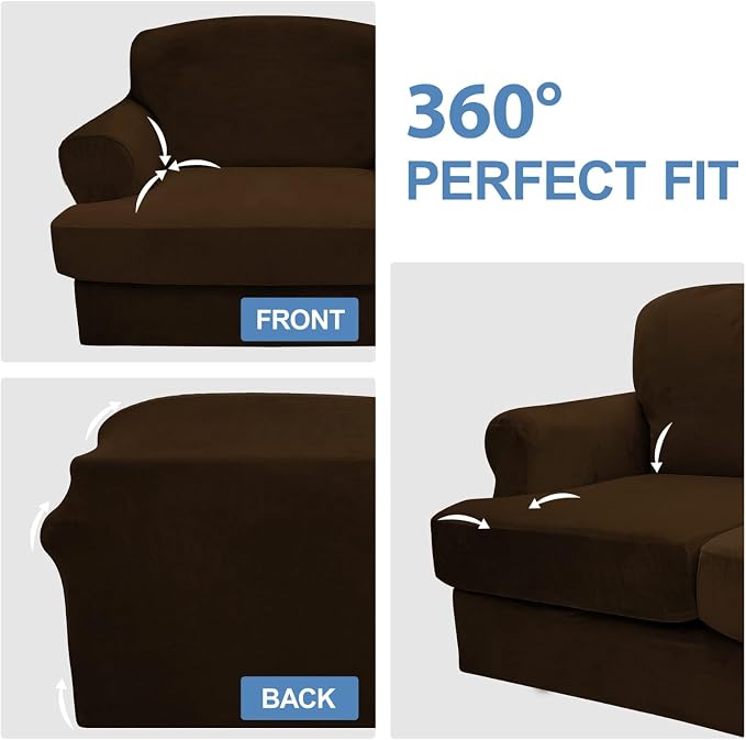 CUCRAF T Cushion Sofa Cover 3 Piece Loveseat Slipcovers, Soft Thick Velvet - Image 6