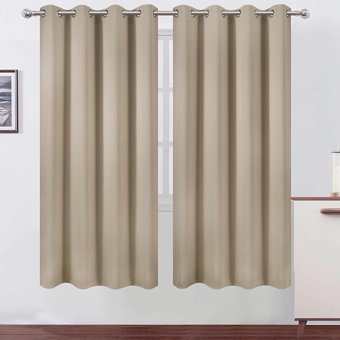 Blackout Curtains 66 x 72 Inch Long Khaki Curtains Set of 2 Panels Room by Lemomo