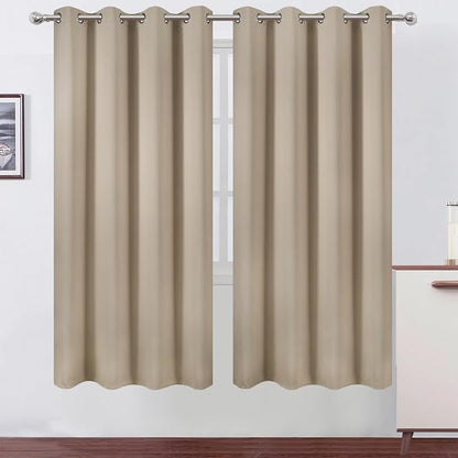 Blackout Curtains 66 x 72 Inch Long Khaki Curtains Set of 2 Panels Room by Lemomo