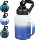 BJPKPK 64oz Insulated Water Bottle with Handle, Large Dishwasher Safe Half Gallon Water Bottle, BPA Free Water Jug, Wide Mouth Metal Water Bottle with Anti-slip Bottom, Keep Cold & Hot, Sky