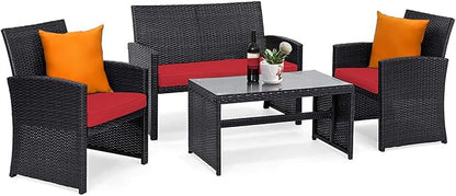 Tangkula Patio Wicker Conversation Furniture Set, Patiojoy Sofa & Table Set w/4 by TANGKULA
