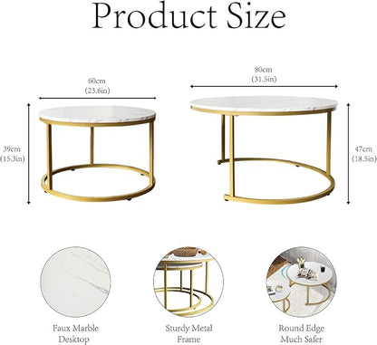 AT-VALY Coffee Table Set of 2 Nesting Tables, Round Sofa Table - Image 3