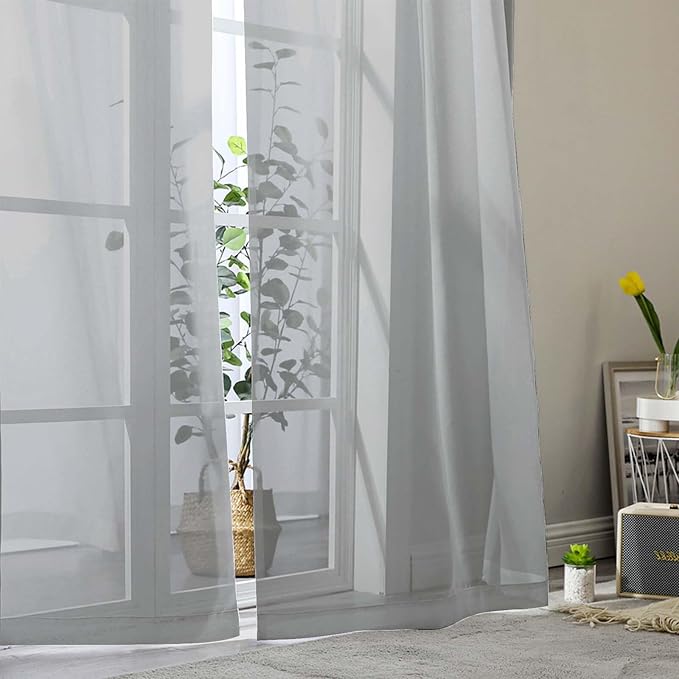 Light Grey Sheer Curtains for Bedroom Living Room 45 Inch Length 2 Panels - Image 8