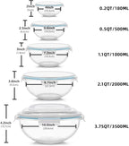 WhiteRhino Glass Mixing Bowl with Lids Set of 5, 0.2, 0.5, 1.1, 2.1, 3.75 QT, Large Salad Bowls with BPA-Free Lids, Space-Saving Nesting Bowls for Kitchen Food Storage, Glass bowl for Cooking, Baking