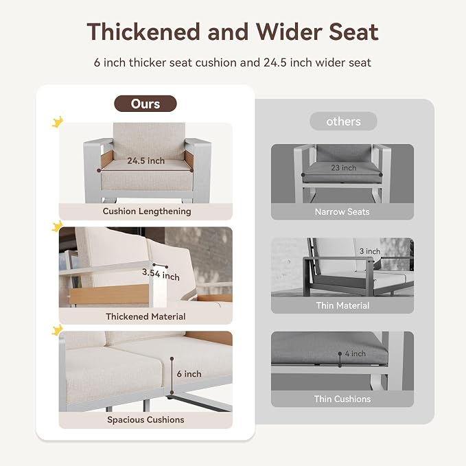 Aoxun Aluminum Patio Furniture Set, 7 Seats Luxury Metal Patio Conversation Sets - Image 7