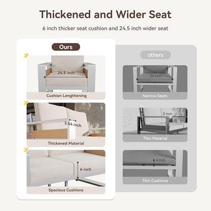 Aoxun Aluminum Patio Furniture Set, 4 Seats Luxury Metal Patio Conversation Sets - Image 7