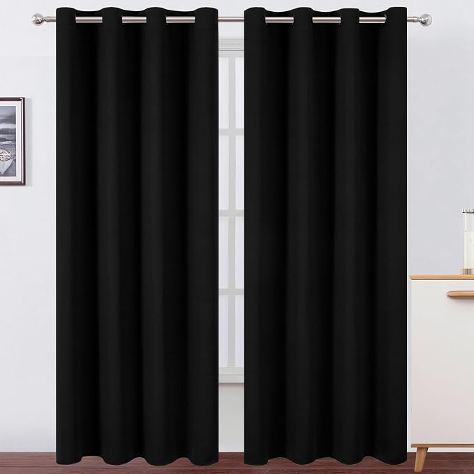 Blackout Curtains 52 x 120 Inch Long Black Curtains Set of 2 Panels Room by Lemomo
