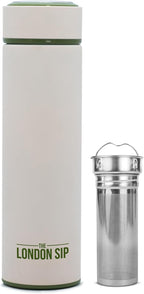 London Sip 16.9 oz Multi-Purpose Tea Infuser Mug – Fruit Infuser Water Bottle for Hot and Cold – Double Wall Stainless Steel Insulated, Safari Beige