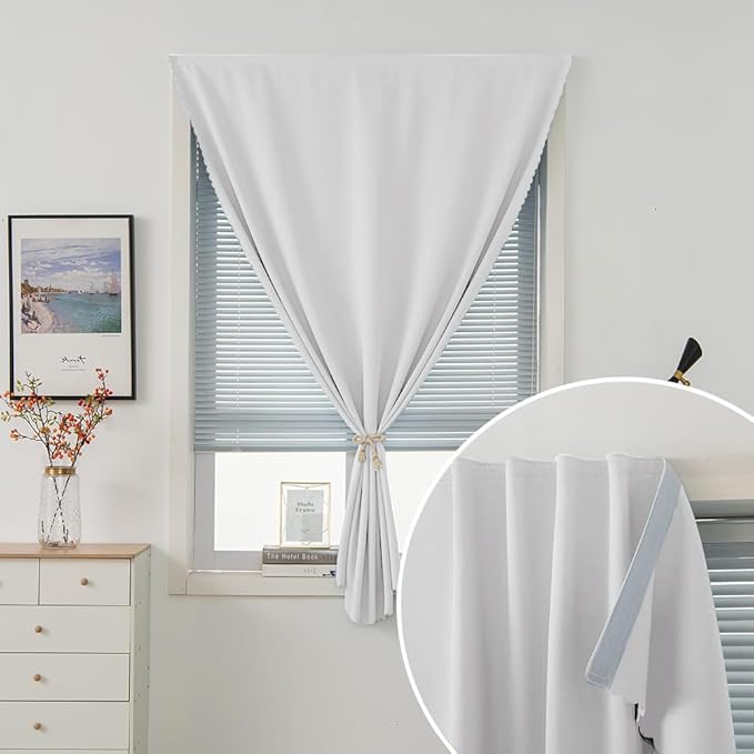 Thermal Blackout Curtains with Self-Adhesive Tape, No Rod No Drill Easy Install - Image 2