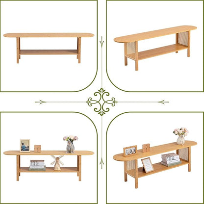 HollyHOME Bamboo TV Stand with Storage - Image 6