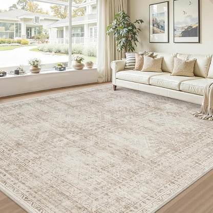 8x10 Area Rugs Living Room: Bedroom Neutral Washable Carpet Brown | Vintage - Image 9