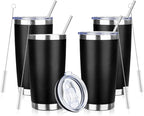 20oz Tumbler Bulk with Lid and Straw, Stainless Steel Double Wall Vacuum Insulated Travel Mug, Powder Coated Coffee Cups for Hot and Cold Drinks,Funny Gifts for Women Men(Black,4)
