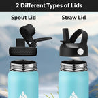 SENDESTAR Water Bottle 40oz Double Wall Vacuum Insulated Leak Proof Stainless Steel Sports Water Bottle—Wide Mouth with New Flex Straw Lid & Spout Lid (Hydrangea)