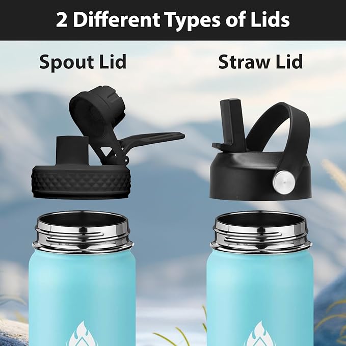 SENDESTAR Water Bottle 40oz Double Wall Vacuum Insulated Leak Proof Stainless Steel Sports Water Bottle—Wide Mouth with New Flex Straw Lid & Spout Lid (Hydrangea)