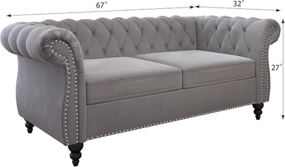 Mid-Century 2 Seater Sofa, Velvet Loveseat - Image 2