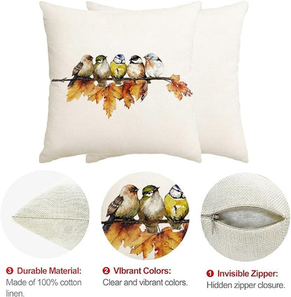 RABUSOFA Fall Pillow Covers 20x20 Inch Watercolor Bird Autumn Decorations - Image 6