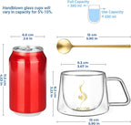 ecooe Double Walled Glass Coffee Mug 12oz Cappuccino Latte Macchiato Cups Set of 2 Clear Glass Coffee Cups with Handle, Double Wall Glass Cup for Tea Milk Juice Ice Cream, Birthday Gifts for Mum Dad
