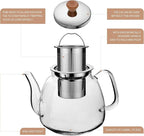 CNGLASS Glass Teapot with Removable Infuser 1100ml(37.5oz),Clear Tea Kettle Stovetop Safe,Blooming and Loose Leaf Tea Maker