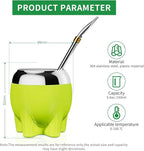 Premium Yerba Mate Cup 5 in 1 Set, Including Cute Elephant Style Stainless Steel Gourd, Bombilla Straw and Tea Shaper Set, 5.4oz, Gift for Women Drinking Cup