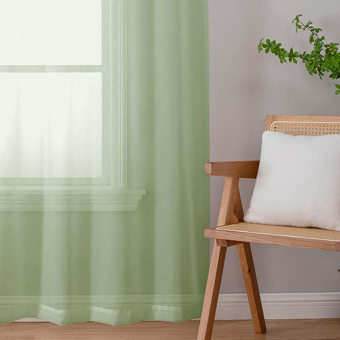 Light Green Sheer Curtains 84 Inches Long 2 Panels Set - Image 9