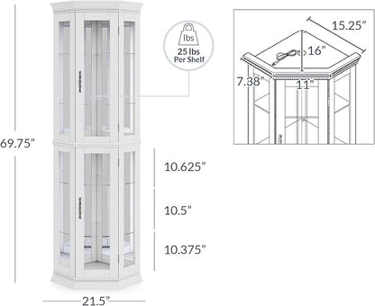 BELLEZE Lighted 3-Side Glass Display Curio Cabinet w/Tempered Glass Doors & - Image 2