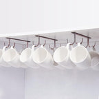 Mug Rack Under Cabinet - Coffee Cup Holder, 12 Mugs Hooks Under Shelf, Display Hanging Cups Drying Hook for Bar Kitchen Utensils Brown