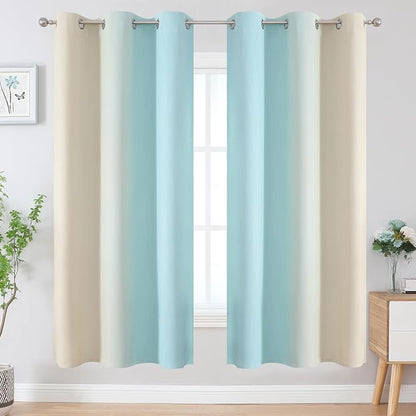 Aqua and Beige Ombre Blackout Curtains - Image 2