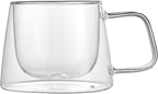 Restaurantware-Forma Professional 6.8 Ounce Double Wall Coffee Mugs, 12 Insulated Coffee Mugs With Handle - Dishwashable, Reusable, Clear Glass Beverage Cups, Freezable, For Hot Or Cold Beverages