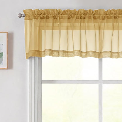 Gold Valances for Windows, Modern Solid Mini Small Window Curtains for Cafe by WelvetBLK