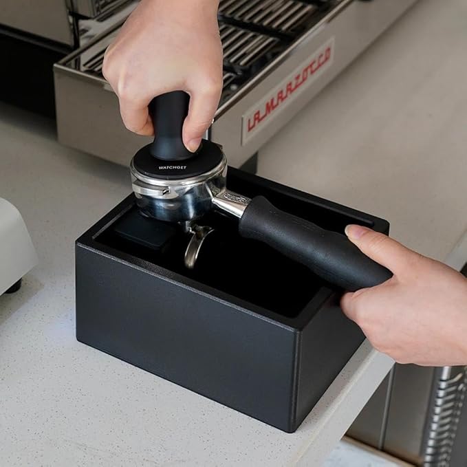 watchget Espresso Knock Box, Coffee Ground Knock Box, Dual Function Storage and Tamping Tool with Non-Slip Base, Made of Durable ABS Plastic, Perfect for Baristas and Coffee Enthusiasts, Black