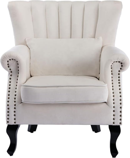 Mid Century Accent Chair Modern Tufted Wingback Armchairs Club Chair Velvet by DMFurniture