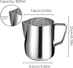 Stainless Steel Milk Frothing Pitcher Cappuccino Pitcher Pouring Jug Espresso Cup Creamer Cup for Latte Art, 20 Ounce (600 ML)