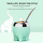 Premium Yerba Mate Cup 5 in 1 Set, Including Stainless Steel Gourd (Glitter Stars, Cute Elephant Style) Bombilla Straw, and Tea Shaper Set, 5.4oz, Gift for Women Drinking Coffee Tea Water