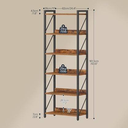 HOOBRO Bookshelf, 6-Tier Industrial Bookcase, Book Shelf Storage Organizer - Image 3