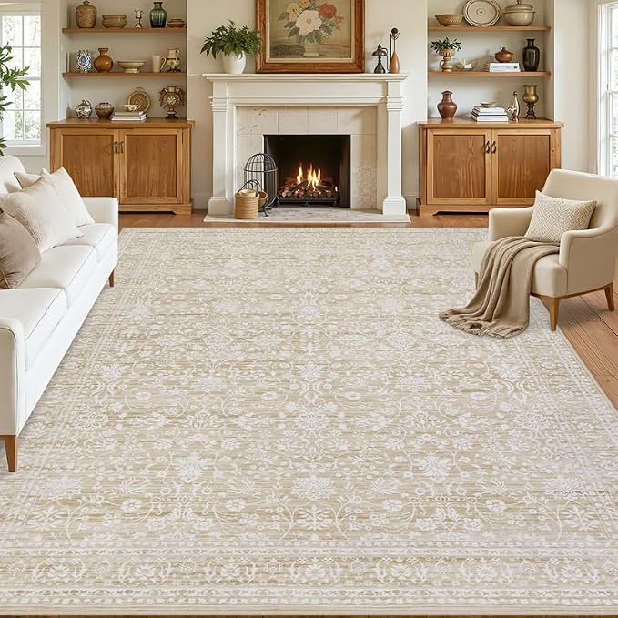 Area Rugs 9x12 Living Room: Bedroom Washable Carpet Natural Beige | Large by Luxturiy