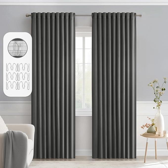 MIULEE Grey Back Tab Blackout Curtains 52x72 Inches Long 2 Panels Set | Rod by MIULEE