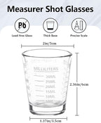 Shot Glasses Measuring Cup Set 6 Pack Espresso Shot Glasses Liquid Heavy Glass 26-Incremental Measurement 1 OZ, 2 TBS, 6 TSP, 30 ML Kitchen Tools(White)
