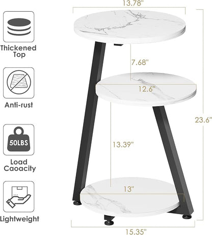 BEWISHOME Round End Table Marble Side Table - Image 3