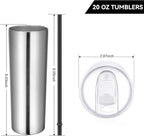 VEGOND Stainless Steel Tumblers Bulk 6 Pack, 20 oz Vacuum Insulated Skinny Tumblers with Lid and Straw, Double Wall Coffee Mug, Travel Water Cup