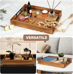 LotFancy Large Ottoman Tray for Living Room, 17x13'' Wood Serving Tray with Handles, Home Décor for Coffee Table, Sofa, 2 Skidproof Coasters Included