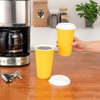 Restaurantware 16 Ounce Ripple Wall Disposable Coffee Cups, 500 Insulated Yellow Paper Tumblers with Rolled Rim Design, Lids Sold Separately for Hot Drinks like Tea, Hot Chocolate and More