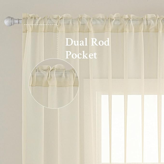 MIULEE Light Cream Sheer Curtains 96 inches Long 54 X 96 Inches, 2 Panels | - Image 2