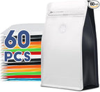 Coffee Bags with Valve(60pcs,8 oz,1/2 lb) Vented Coffee Beans Packaging Bags High Barrier Aluminumed Foil Flat Bottom Heat Sealed Side Zipper Resealable Storage Bag for Home or Business（White+Black）