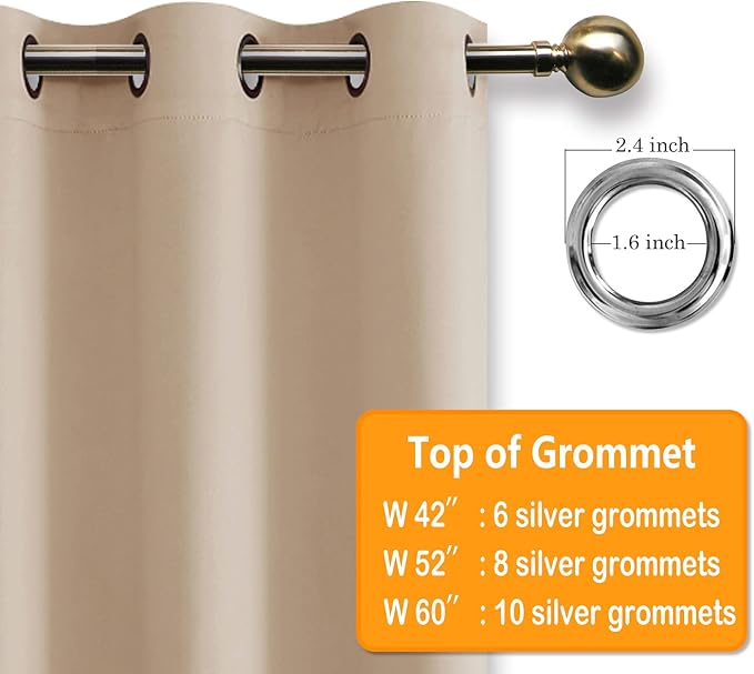 Blackout Curtains for Bedroom, 60 x 63 Inches Length Beige 2 Panels | Thermal - Image 5