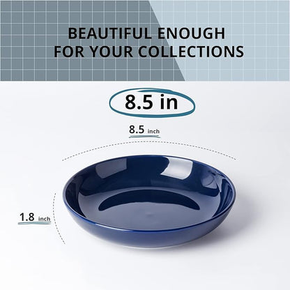 Y YHY 8.5" Vivid Blue Pasta, Salad & Soup Serving Bowls Set of 4, 32oz Large Ceramic, Microwave, Oven & Dishwasher Safe, Sturdy Porcelain Perfect for Daily Dining, Family Gatherings, Parties