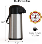 Airpot Coffee Carafe for Keeping Hot - 102 OZ/ 3L Large Coffee Dispenser with Pump - Insulated Stainless Steel Thermos Urn for Hot Drinks Water Tea Chocolate - Thermal Beverage Dispenser for Parties