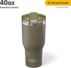 RTIC 40oz Essential Tumbler with Lid, Insulated, Stainless Steel, Metal, Double Wall Vacuum-Insulation, Ceramic Lined, Travel Cup for Iced Coffee, Tea, Hot and Cold Drink, Olive