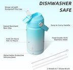 BJPKPK Insulated Water Bottle with Straw Lid, 12oz Thermos Water Bottles, Flex Handle & Non-slip Boot, BPA Free Leak Proof Stainless Steel Metal Thermos, Tumblers, Cups, Sea Salt