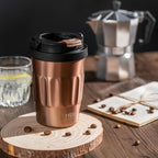 TYESO Stainless Steel Portable Tumbler with Flip Lid,Travel Mug with Concealed Carry Handle, Leakproof Insulated Coffee Cup (ROSE GOLD, 17 OZ)