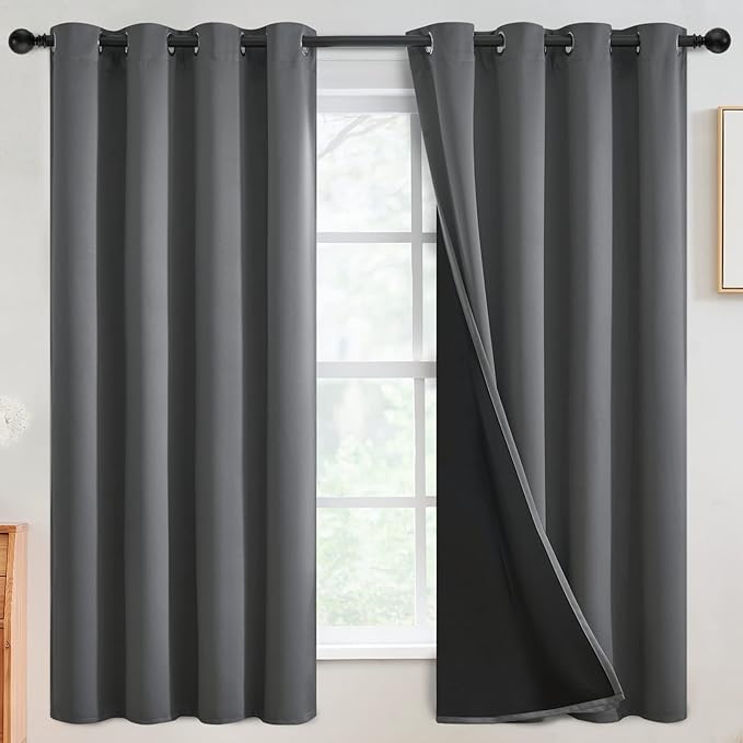 SimpleHome Grey 100% Blackout Curtains Room Darkening Living Room 63 Inch | by SimpleHome